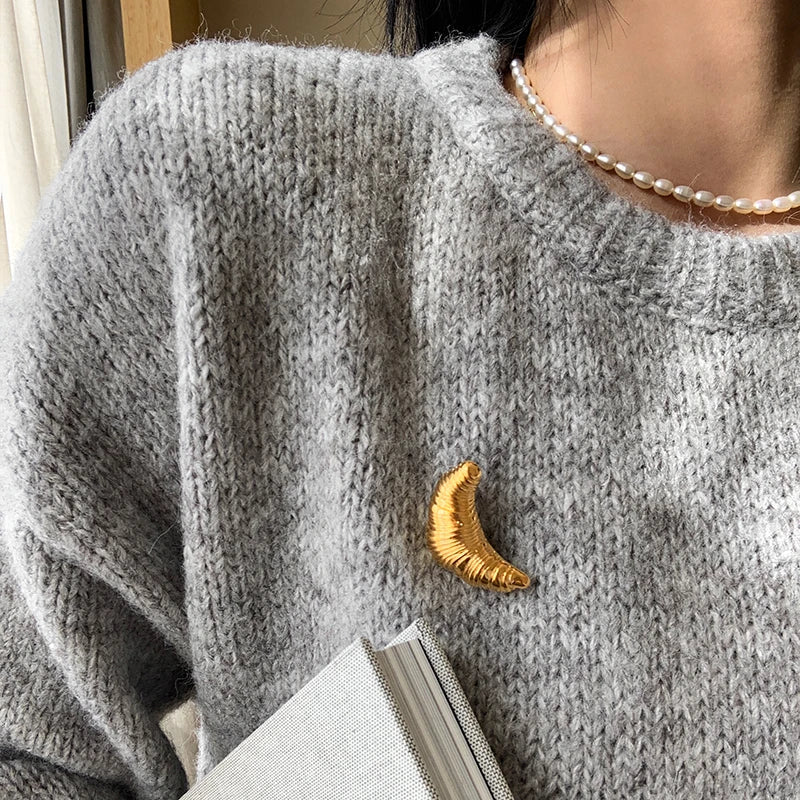Envy NYC Envy NYC Croissant Brooch Plated Metal — lifestyle worn / used context