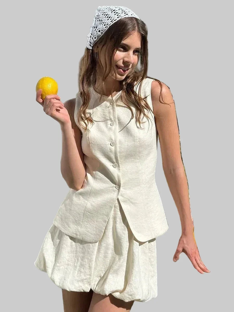 Bornladies Cotton Vest Mini Skirt Set with Sleeveless Tank Top