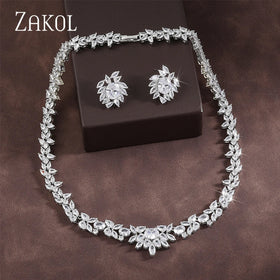 ZAKOL Brand Gorgeous Shiny Full Zirconia Earring Necklaces Jewelry Set Luxury…