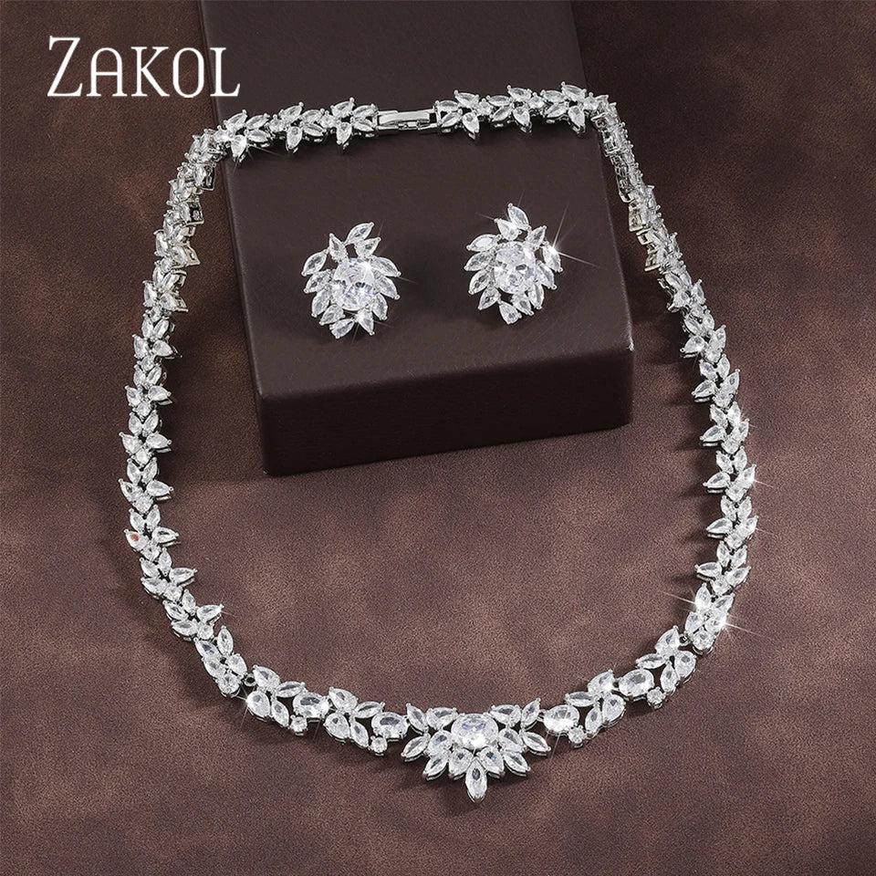 Envy NYC ZAKOL Brand Gorgeous Shiny Full Zirconia Earring Necklaces Jewelry Set Luxury… — main product shot