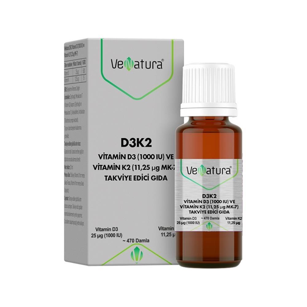 VeNatura Vitamin D3 and K2 Dietary Supplement Liquid - 20ml, Supports Bone Health and Immune Function
