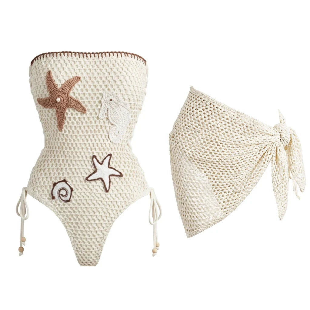 Women's 2 Piece Crochet One Piece Swimsuit Sexy Bikini Set Bathing Suit
