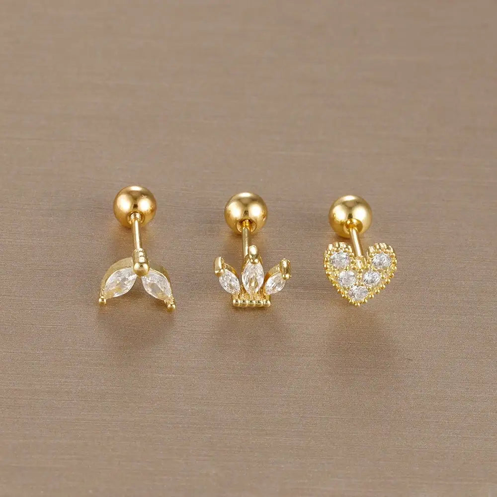 SORI STYLE 3PCS Crown Stud Earring Set for Women — in-use photo
