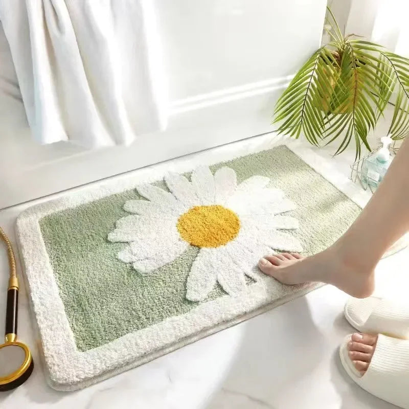 Perfecsy VIKAMA | Fresh Floral Imitation Cashmere Rug - Non-Slip, Absorbent Bathroom Mat/Living Room Doormat/Multi-Purpose Fo