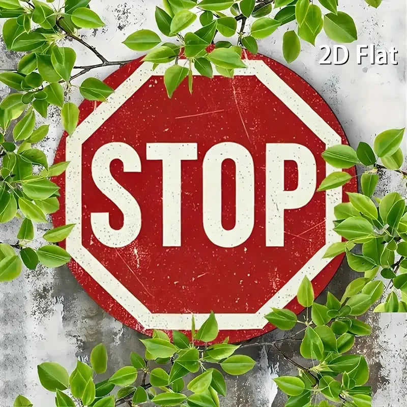 Perfecsy [2D Flat] Vintage Stop Sign Aluminum Wall Art -Round Retro Traffic Symbol Poster, Perfect for Bar, Cafe, Beach House