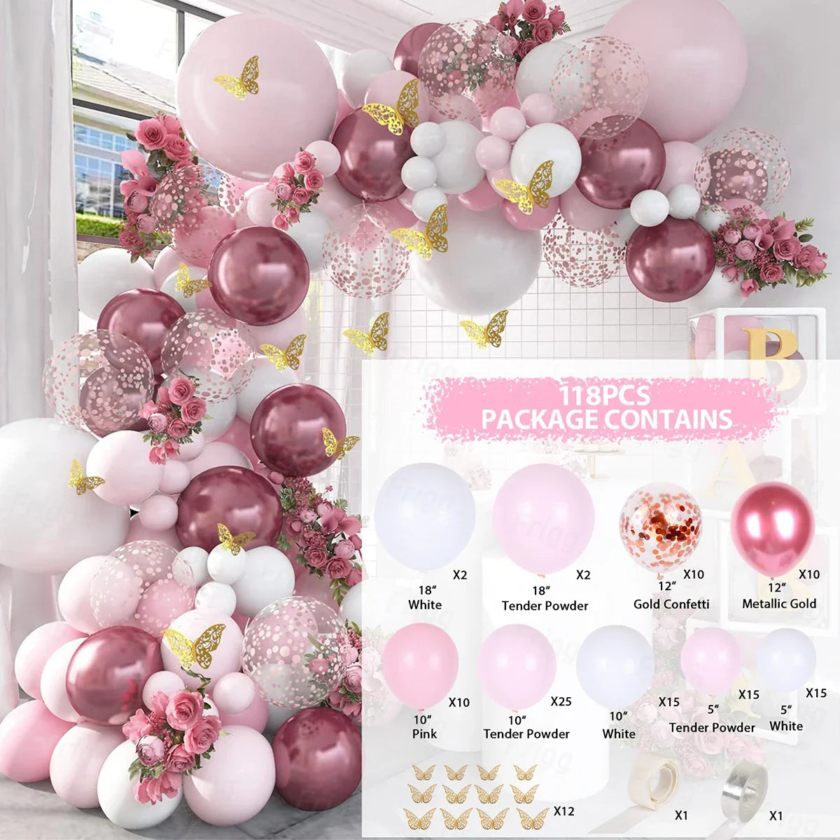 Perfecsy Purple Butterfly Balloons Garland Arch Kit Latex Ballon Birthday Party Decor Kids Adult Wedding Baloon Baby Shower D