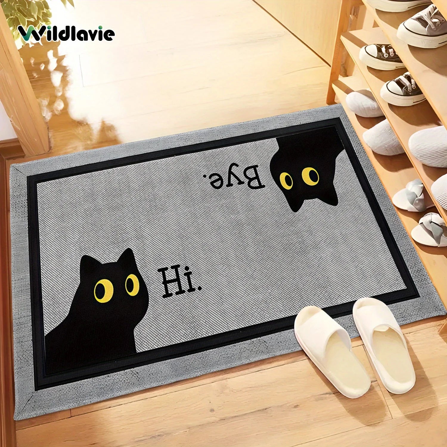 Perfecsy VIKAMA Welcome Mat Gray Outdoor Carpet Black Cat Carpet Crystal Velvet Non-Slip Mat Rug For Bedroom Living Room Carp