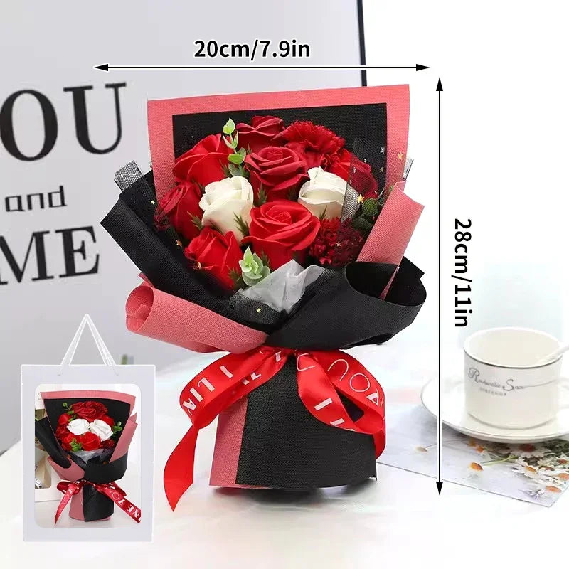 Perfecsy Artificial Soap Flower Preserved Bouquet Pink Rose Realistic for Mothers Day Valentines Day Anniversary Romantic Gif