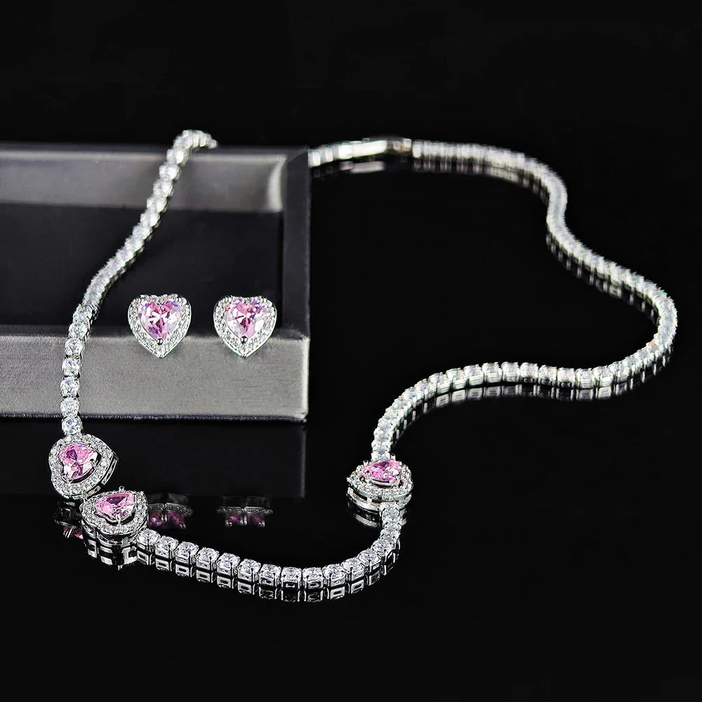 MyClosetAid Pink Heart Necklace set — side view