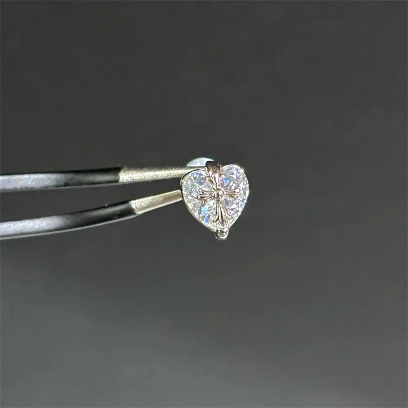MyClosetAid New Fashion Love Wings Cross Stainless Steel Ear Bone Nail Shiny Zircon Trendy Thread Earring for Women Body Pier