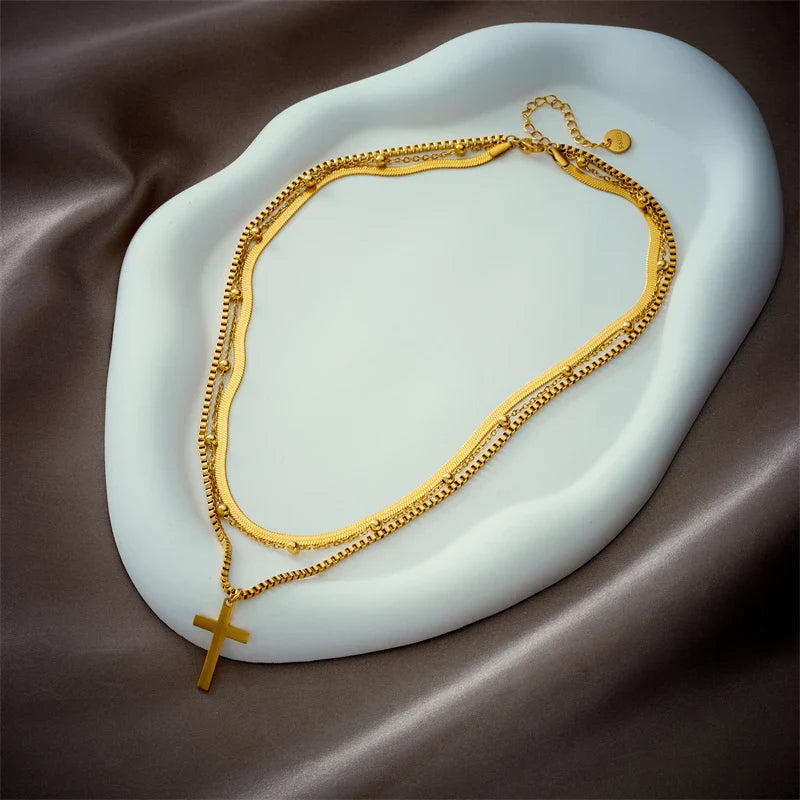 MyClosetAid Stainless Steel Gold Color Cross Pendant Necklace — back view