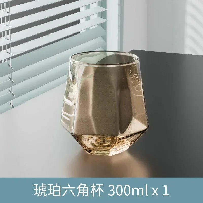 European Style Gold Edged Diamond Glass Hexagonal Crystal Glass Household Transparent Whiskey Glass Hexagonal Foreign Wine Glass