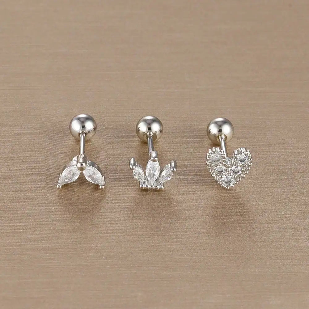 SORI STYLE 3PCS Crown Stud Earring Set for Women — alternative angle