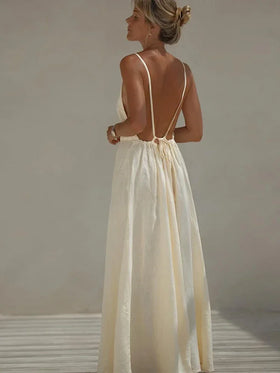 Envy NYC Sexy Backless Lace Up Sling Maxi Dress