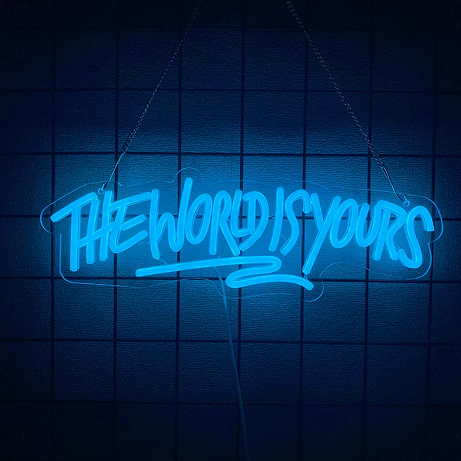 Perfecsy The World Is Yours Neon Sign, Led Letter Icon, Usb Powered, Used For Room, Home, Valentine'S Day Date, Wedding Backg