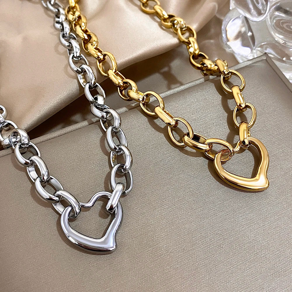 MyClosetAid Golden Stainless Steel Irregular Hollow Heart Pendant Necklace — side view