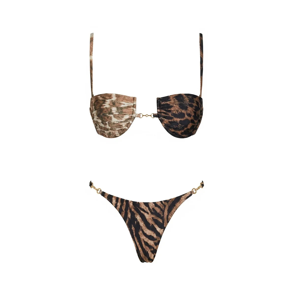 Women's 2 Piece Halter Bikini Set Printed Push Up Swimsuit With Mini Skirt