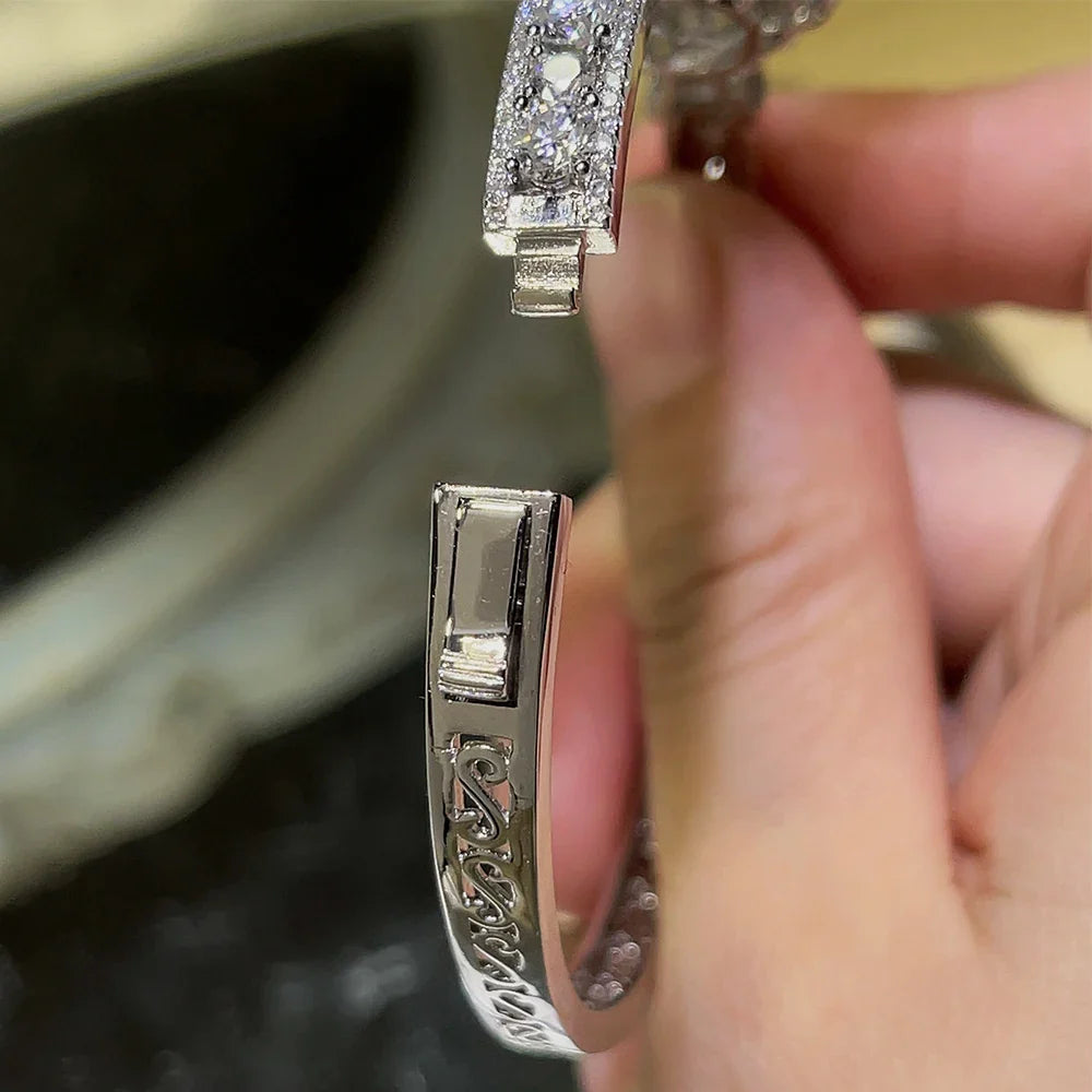 MyClosetAid Luxury Moissanite Open Bangles 925 Sterling Silver — back view