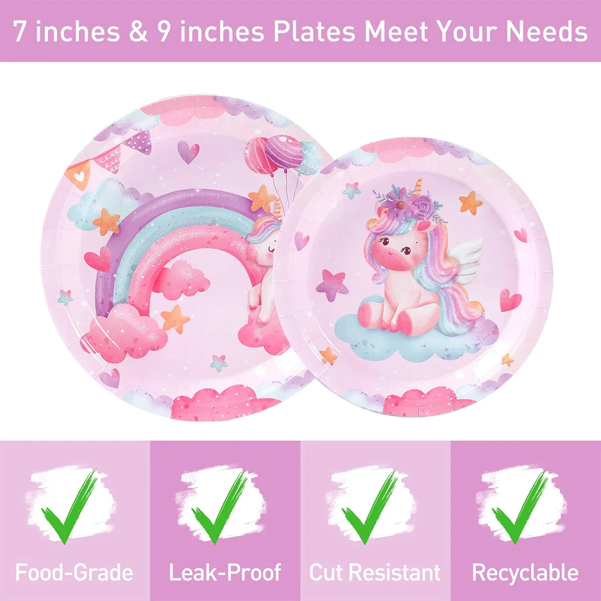 Perfecsy Unicorn Disposable Tableware Set Plates Cups Napkins Birthday Party Decoration Kids Boy Girl Wedding Birthday Party 