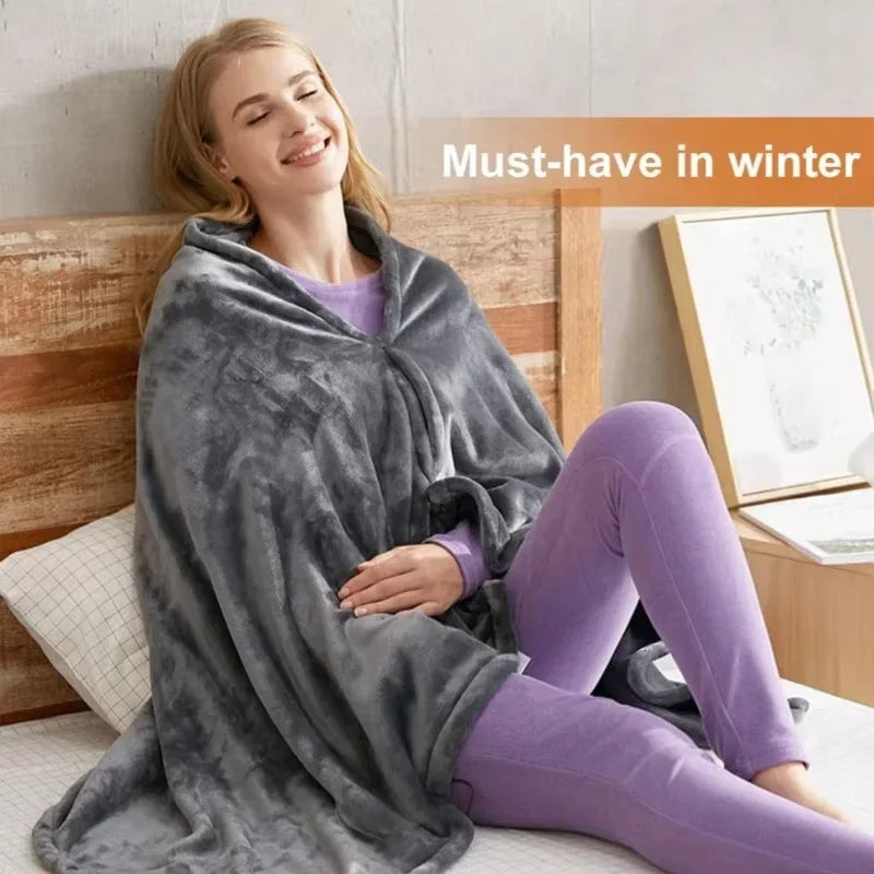 Perfecsy Wearable Heating Electric Blanket Shawl 3 Heated Level Throw Blanket 5v USB Charging Coral Velvet 8 Heated Areas Fas