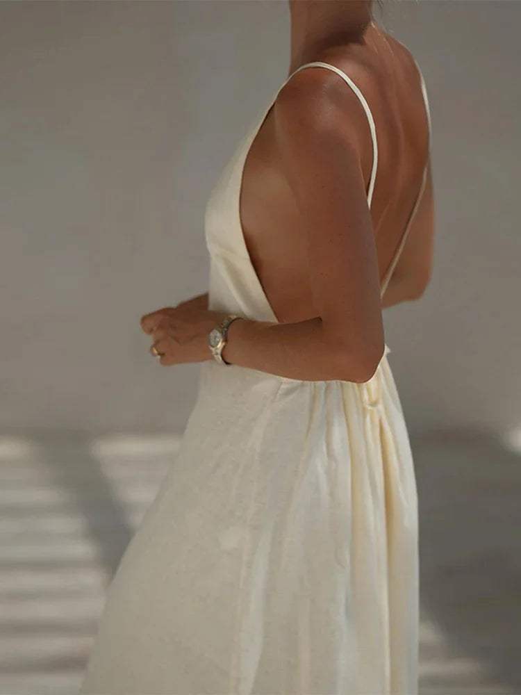 Envy NYC Envy NYC Sexy Backless Lace Up Sling Maxi Dress — Envy NYC branding close-up