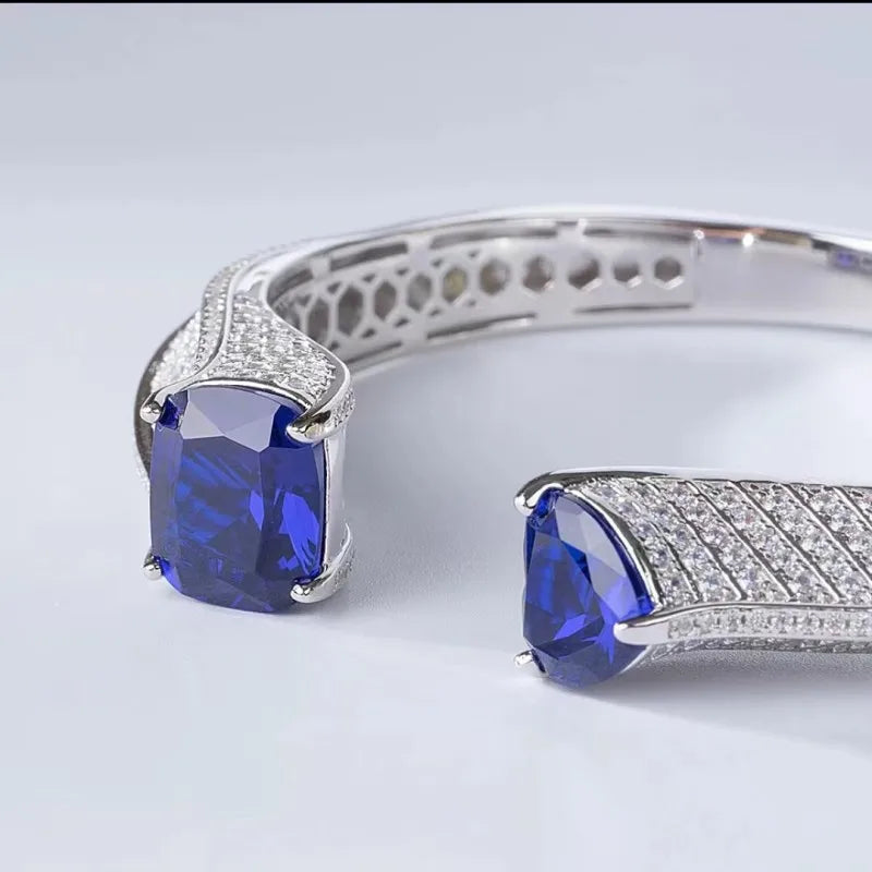 Envy NYC Envy NYC 925 Sterling Silver Cuff Bangle Double Sapphire — Silver detail