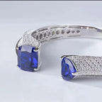 Envy NYC Envy NYC 925 Sterling Silver Cuff Bangle Double Sapphire — Silver detail