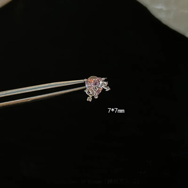 MyClosetAid 1 PCS Pink Bowknot Shiny Ear Bone Nail 316L Stainless Steel Korean Style Zircon Crystal Earring Women Y2K Cute Co