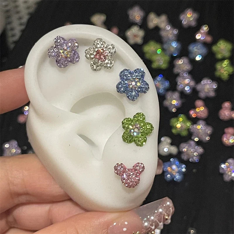 MyClosetAid 1PCS Cute Colorful Rhinestone Flower Love Heart Butterfly Stainless Steel Ear Bone Nail  Earrings — side view