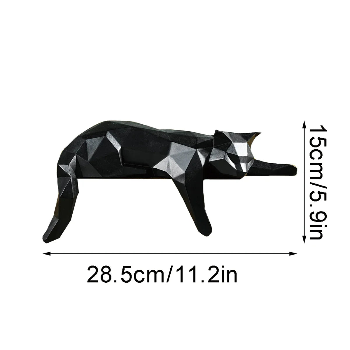 Perfecsy White Black Cat Statue - Geometric Modern Room Decor Figurine Sculpture for Home Office as Table Shelf Desk Decor  L
