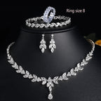 Brilliant Zirconia Leaf Necklace, Earrings & Bracelet Set