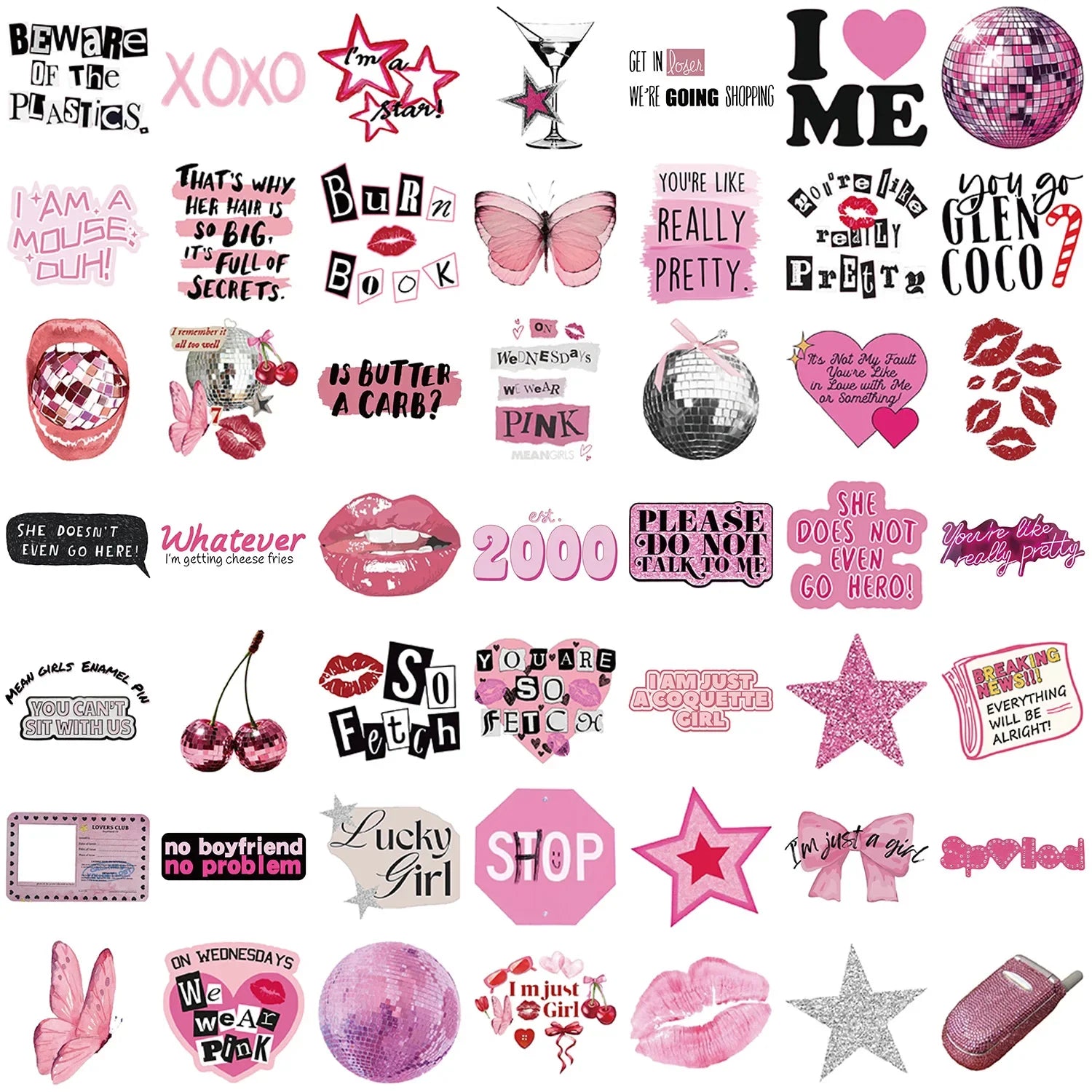 50PCS Cartoon Pink Y2K Graffiti Stickers Guitar Notebook Luggage DIY Waterproof Stationery Pen Holder Decorative Stickers — view 4