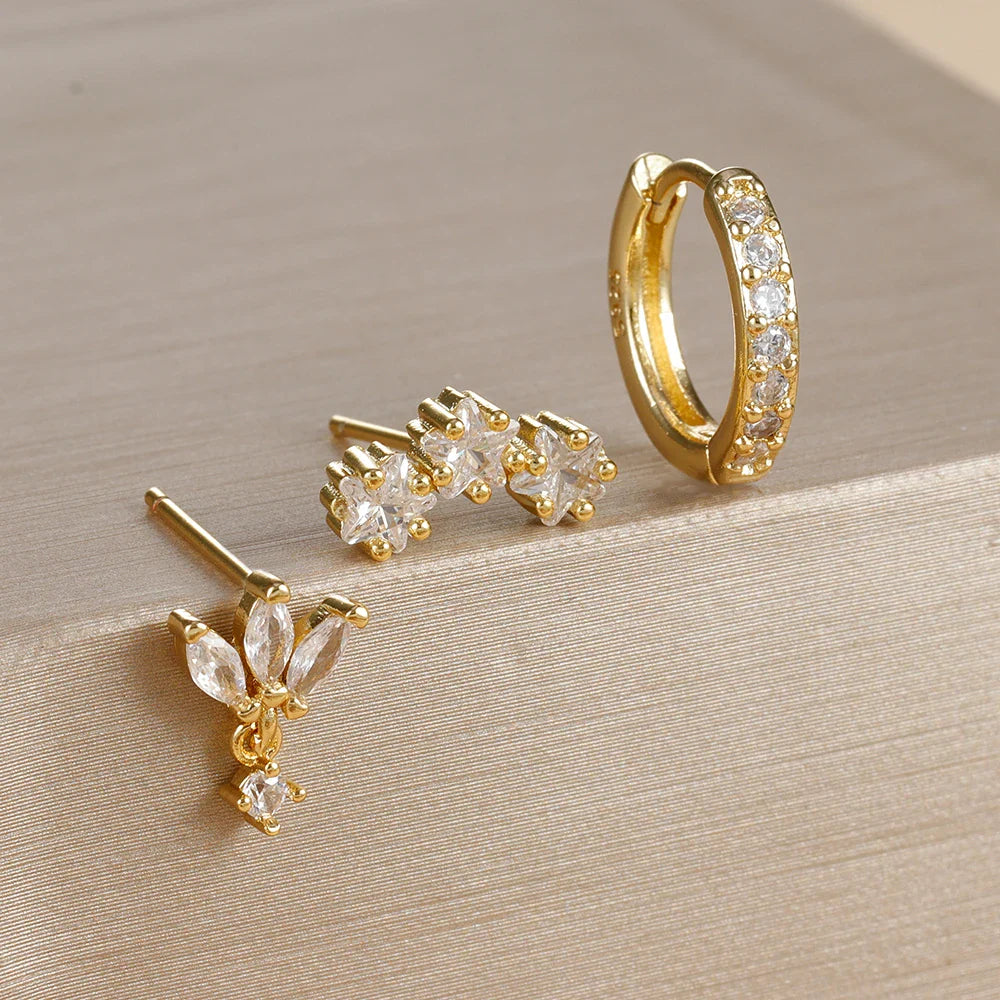 SORI STYLE 3PCS Star Zircon Hoop Huggie Earrings — back view