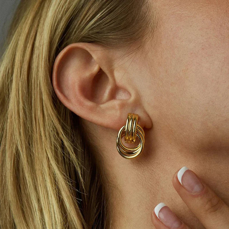 SORI STYLE Three-Layer Textured Knot Earrings for Women — back view
