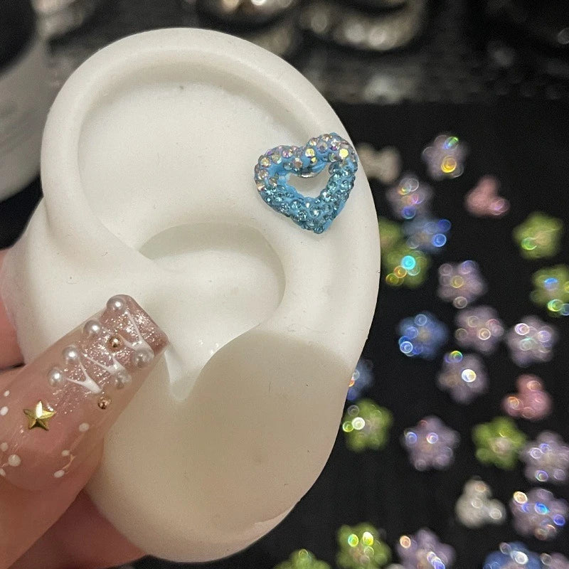 MyClosetAid 1PCS Cute Colorful Rhinestone Flower Love Heart Butterfly Stainless Steel Ear Bone Nail  Earrings — comparison sh