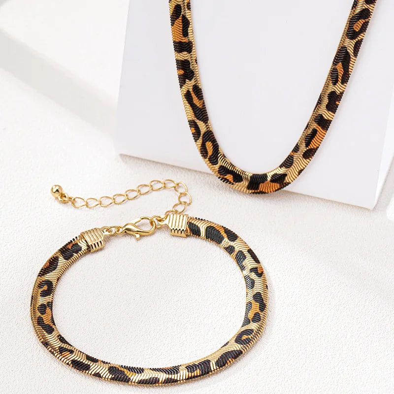 MyClosetAid Leopard Print Snake Bracelet Necklace Set — back view