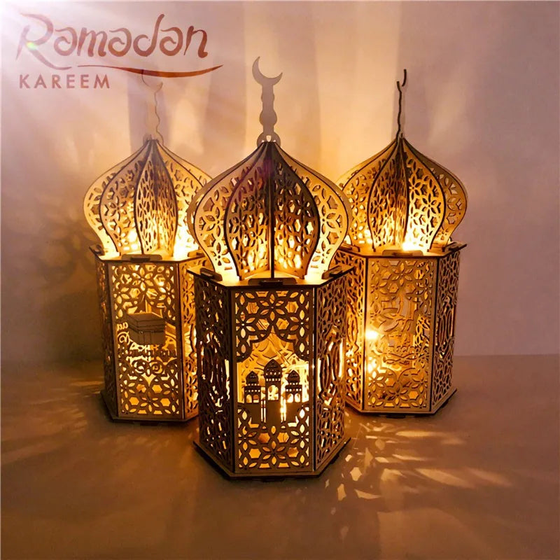 Perfecsy Wooden Palace Ornament Ramadan Decoration For Home Aid Eid Mubarak Ramadan Kareem Islamic Muslim Festival Party Deco