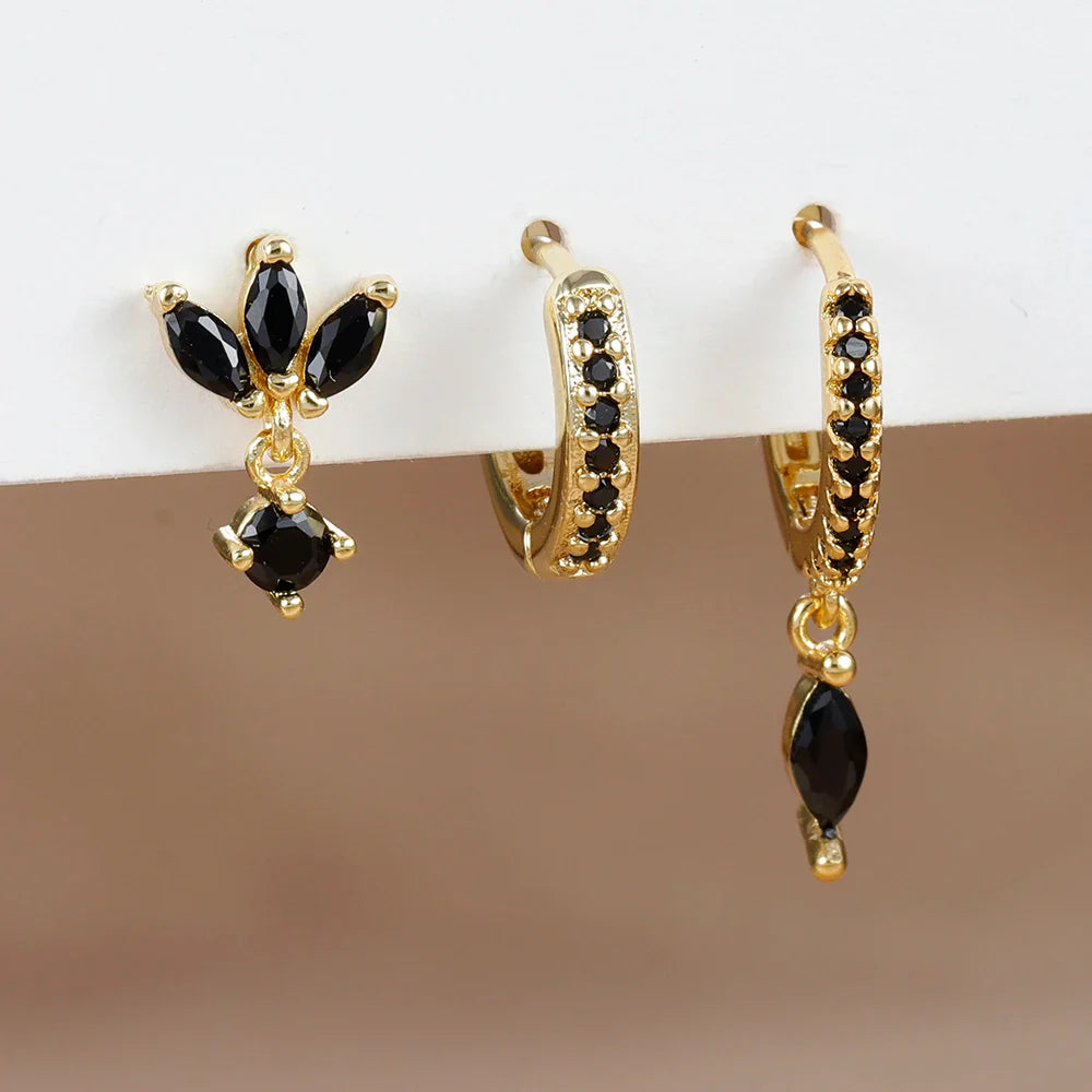 SORI STYLE 3PCS Horse Eye Zircon Stud Earrings — color detail