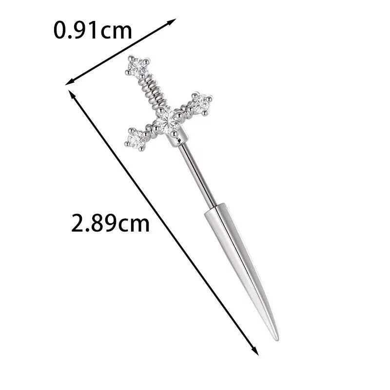 MyClosetAid New Fashion Love Wings Cross Stainless Steel Ear Bone Nail Shiny Zircon Trendy Thread Earring for Women Body Pier