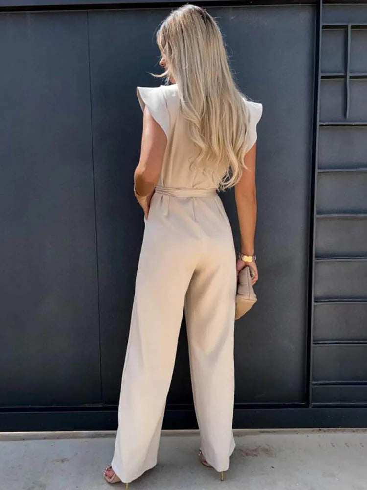 Envy NYC Envy NYC Summer Vintage Short Sleeve Wide Leg Jumpsuit — Envy NYC branding close-up
