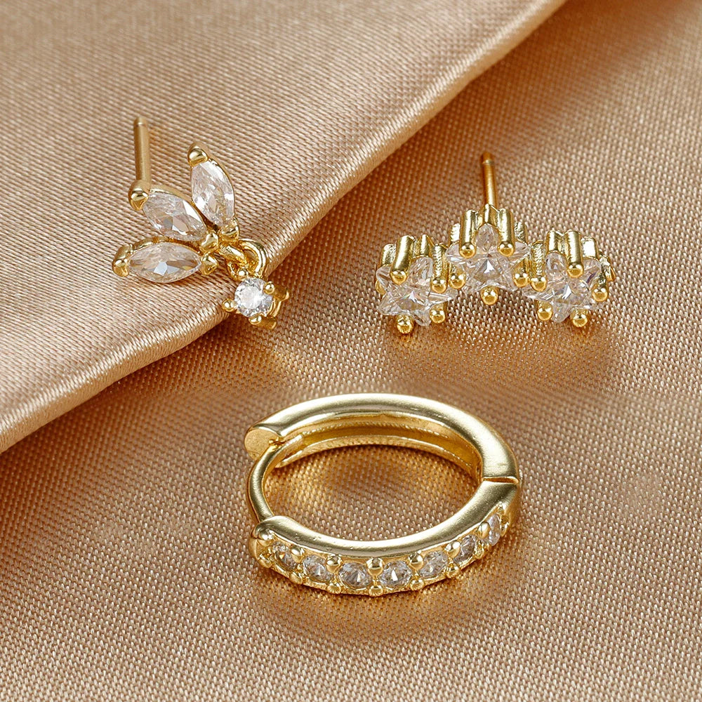 SORI STYLE 3PCS Star Zircon Hoop Huggie Earrings — color detail