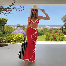 Women's 3 Piece Micro Bikini Set With Long Skirt Beachwear Cover Up
