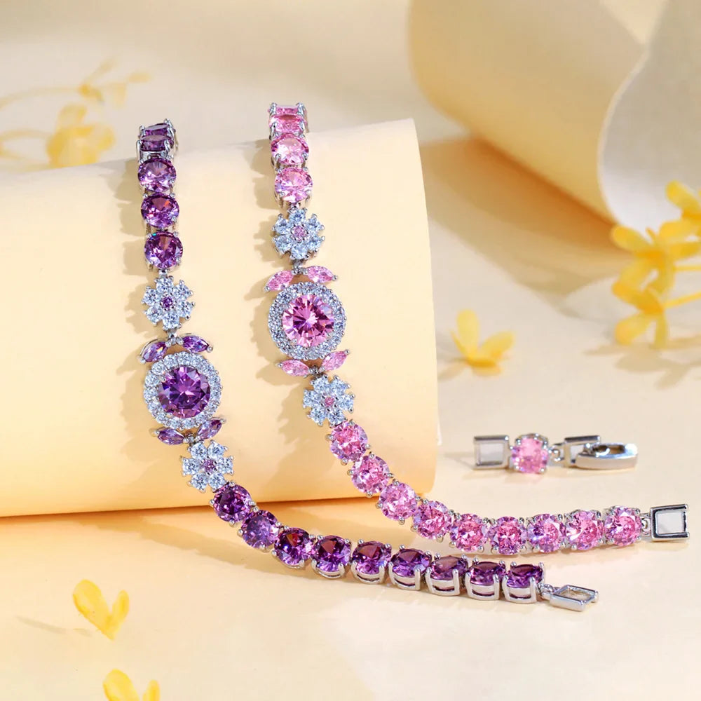 MyClosetAid Pink Round Cubic Zircon Tennis Bracelet — back view