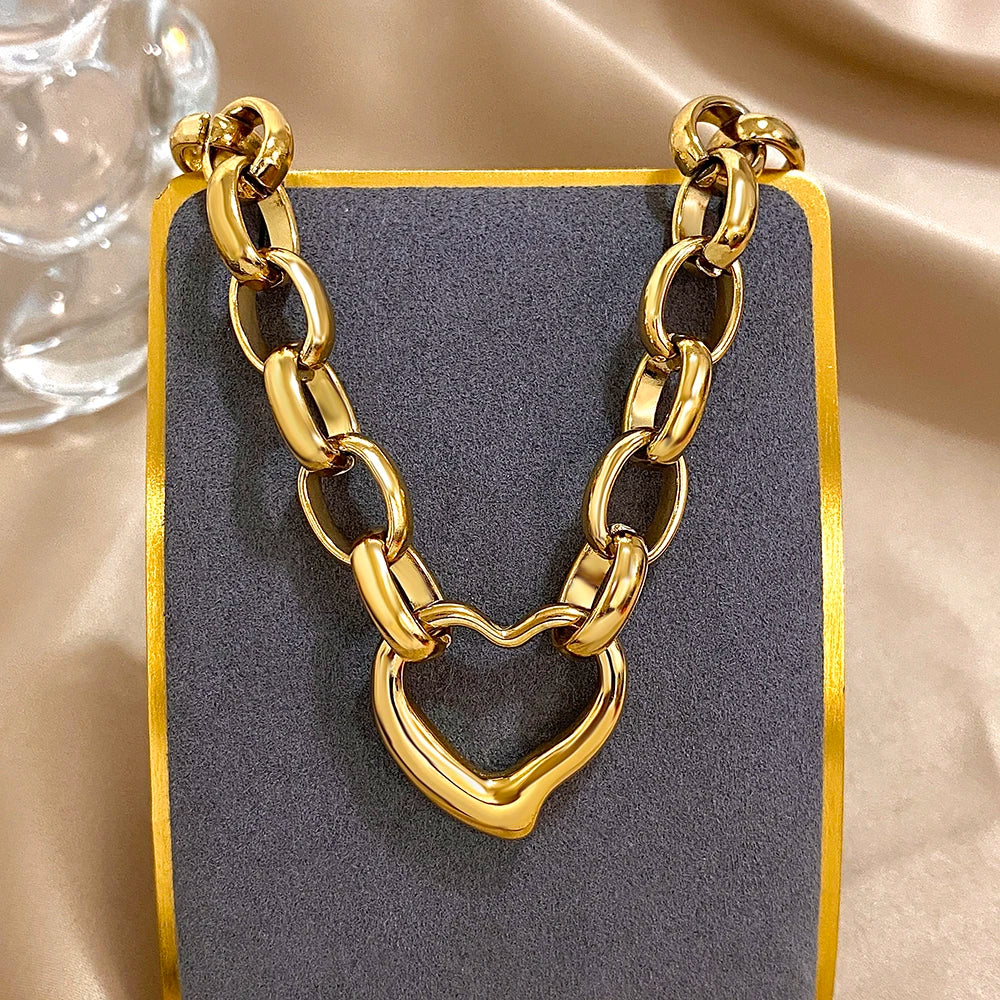 MyClosetAid Golden Stainless Steel Irregular Hollow Heart Pendant Necklace — main product shot