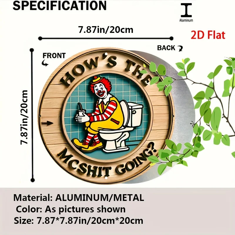 Perfecsy [Vintage Clown] 1pc Vintage Clown Aluminum Wall Art Sign | 2D Flat | Aluminum | Humorous Decor, Durable | Home, Gara