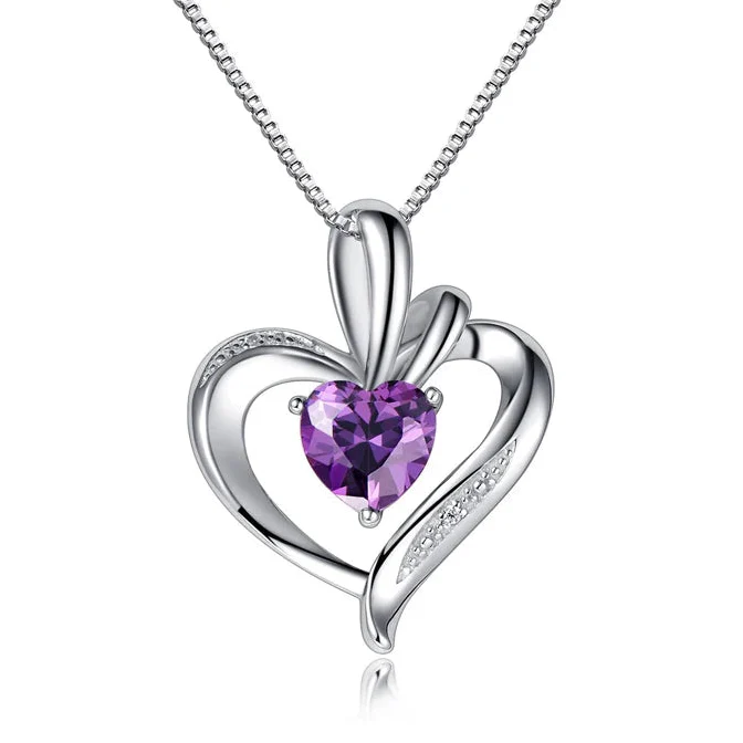 SORI STYLE 925 Silver Purple Zircon Heart Pendant Necklace — main product shot