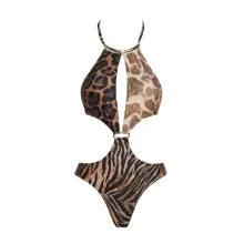 Women's 2 Piece Halter Bikini Set Printed Push Up Swimsuit With Mini Skirt