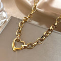 MyClosetAid Golden Stainless Steel Irregular Hollow Heart Pendant Necklace — in-use photo