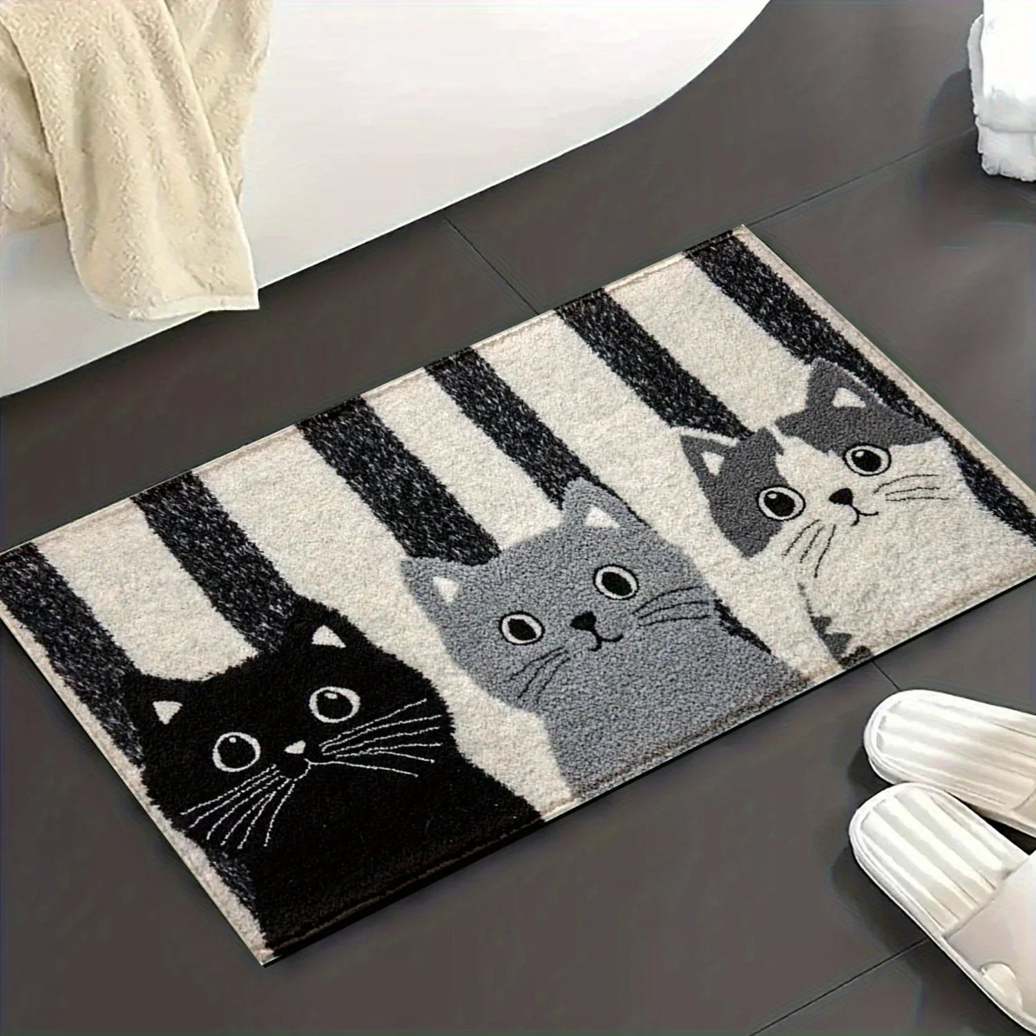 Perfecsy VIKAMA Striped Cartoon Cat Carpet Soft Doormat Waterproof Floor Mat Rug For Bedroom Carpet For Live Room Outdoor Car