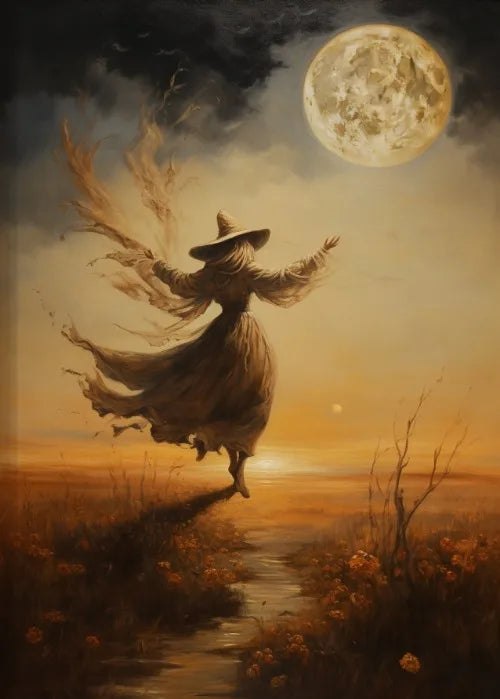Perfecsy Witch Magical Art Print Witch with Full Moon Wall Decor Darkness Witches Painting Wall Decor Canvas Poster Dark Roma